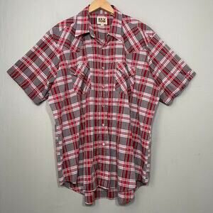 Vintage Ely Cattleman Mens Size 17.5 Pearl Snap Plaid Western Shirt Cowboy Rodeo